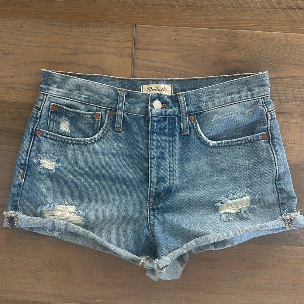 NWOT Madewell Relaxed Denim Shorts - Distressed, Medium Blue, 100% Cotton